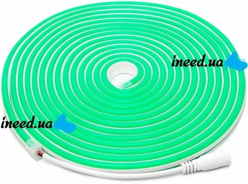 Світлодіодна силіконова стрічка LED NEON Green 0764 5 м з блоком живлення IP65, універсальна неонова гнучка підсвітка 12v-220v 5M в силіконі Зелена