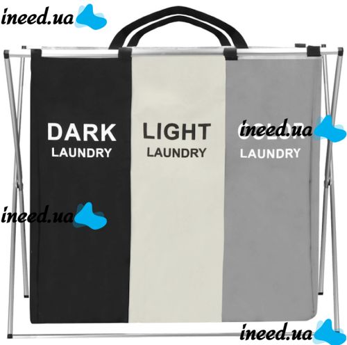 Складна корзина органайзер Laundry Basket B14 для сортування брудної білизни на 3 відсіки 120л, білизняний ящик для речей з 3 відділеннями у ванну