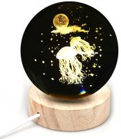 Crystal Ball Jellyfish Night Light 3D Creative Visualization Lamp LED Night Light, Transparent Glass Ball Lamp Powered by USB Battery