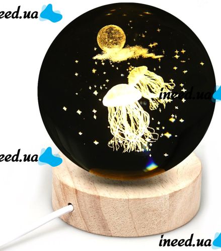 Crystal Ball Jellyfish Night Light 3D Creative Visualization Lamp LED Night Light, Transparent Glass Ball Lamp Powered by USB Battery