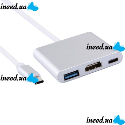 Кабель, адаптер, конвертер Buro Type-C на HDMI, USB 3.0, Type C, 3 в 1 концентратор для устройств с Type с портом, Переходник hub разветвитель белый
