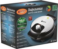 Bitek BT-2214 electric waffle maker for round waffles and thin tubes 3000W round electric waffle maker with non-stick coating from the mains Black