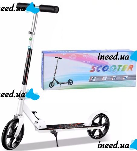 Two-wheeled Folding Scooter Scooter 888 BT-3 White with Footrest and Height Adjustment for Teenagers 110 kg, Urban Straight Scooter Wheels 200mm