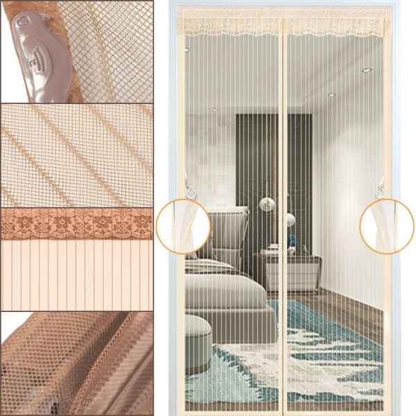Антимоскитная сетка на магнитах Magic Mesh Beige 90Х210 см раздвижная магнитная москитная штора от насекомых комаров, мух на дверь Бежевая Меджик Меш