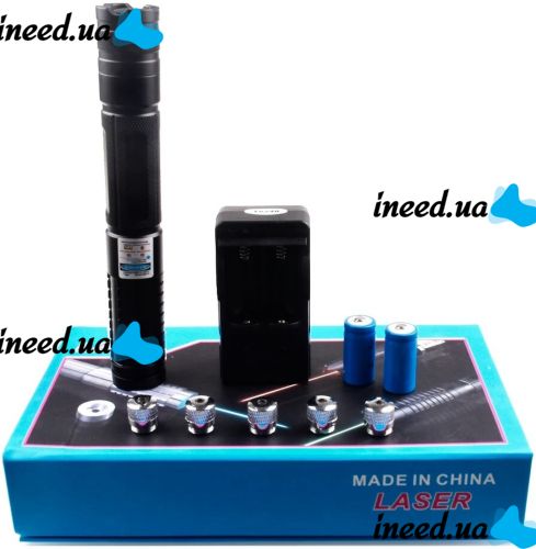 Laser pointer Laser Blue YX-B008 10000mW blue laser with replaceable nozzles up to 50 km, astronomical laser designator on battery B008