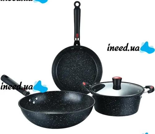 Kitchen cookware set Longziwei WOK HH23-005 2 pans and cauldrons for cooking 3in1, Cauldron and pan with non-stick coating MAG-782