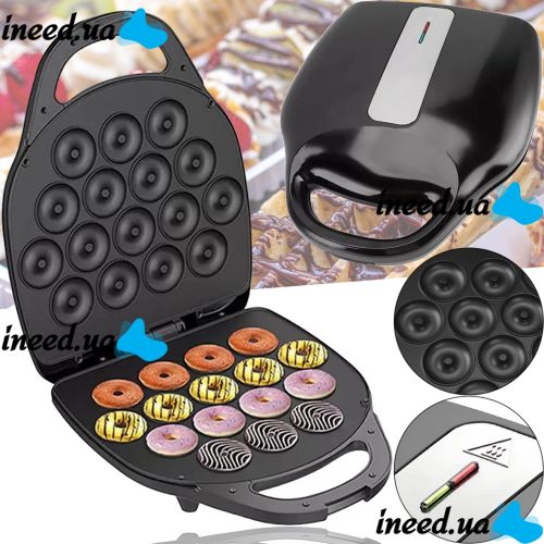 Электрическая машинка Hoffmans HM-3010 1400W для приготовления пончиков на 16 штук, Аппарат для выпекания донатов с антипригарным покрытием от сети