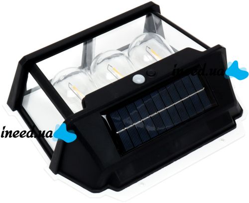 Вуличний настінний світильник Coba Solar Wall Lamp HW 999 - 3W акумуляторний підвісний ліхтар на сонячній батареї з датчиком руху 3 лампи 3 режими