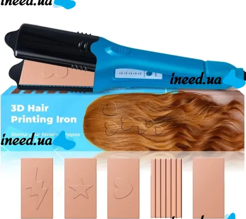 Curling iron straightener 3D Hair Printing Iron XL-619 for straightening hair with nozzles with a pattern, Forceps 5 plates with ceramic coating and glove