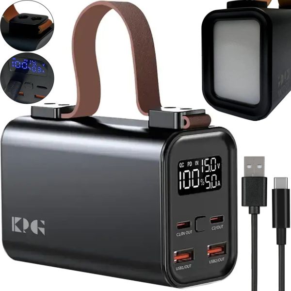 Портативное зарядное устройство Power Bank KP KG-300 30000 mAh 100W с фонариком, Внешний аккумулятор повербанк 30000мАч USB Type-C с ручкой Черный