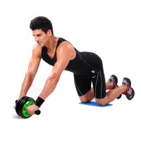 Double roller for the press + Profi Sports mat, Gymnastic simulator double wheel with neoprene handles for the press with a mat YY-1601
