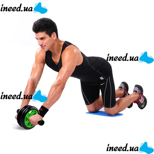 Double roller for the press + Profi Sports mat, Gymnastic simulator double wheel with neoprene handles for the press with a mat YY-1601