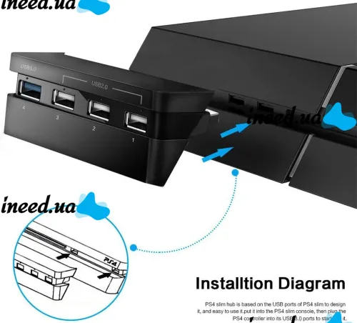 Універсальний Usb Hub dobe PS4 Slim Концентратор на 4 порти для ігрової приставки Sony Playstation, Юсб Хаб розгалужувач для периферійних пристроїв