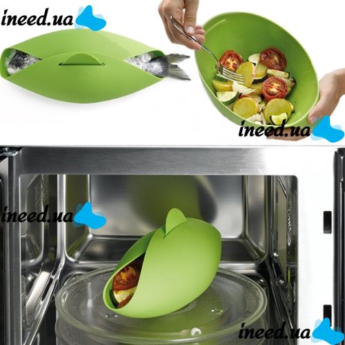 Силіконова миска для випічки Silicone Cooking Pocket 24.5 * 22 см миска-форма, конверт для запікання і готування, кругла форма для кухні Зелена
