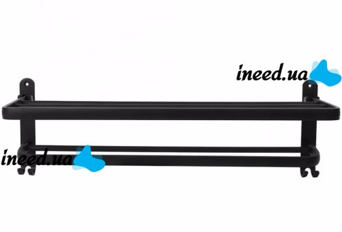 Universal Wall Shelf Holder Matte S1302 2 Tiers for Towels, Adjustable Hanger Organizer on the Wall for Drying Towels Black