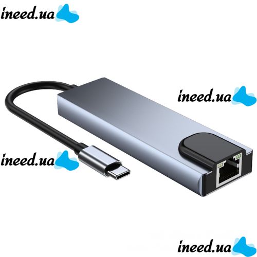 Мультифункціональний USB-хаб HOCO AC-500 Type-C на RJ45, HDMI, 2xUSB 3.0 адаптер, Ethernet LAN інтернет перехідник, конвертер XoKo HUB