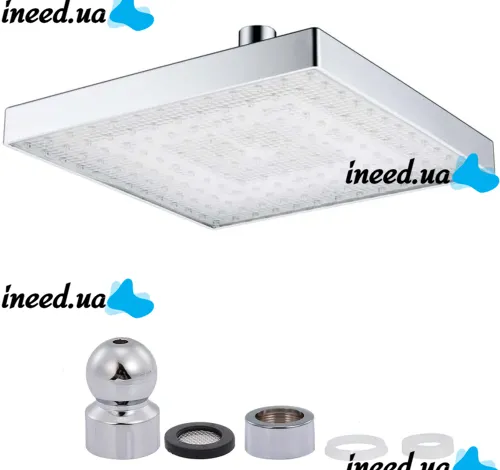 Светодиодная квадратная насадка лейка для верхнего душа Shower head AND XL-902 с LED RGB подсветкой, Душевая насадка-лейка с датчиком температуры