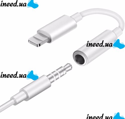 Універсальний кабель аудіо перехідник для навушників Lightning на 3.5 mm Aux Headphone Adapter J-002, Адаптер USB-C для телефону IPhone Білий