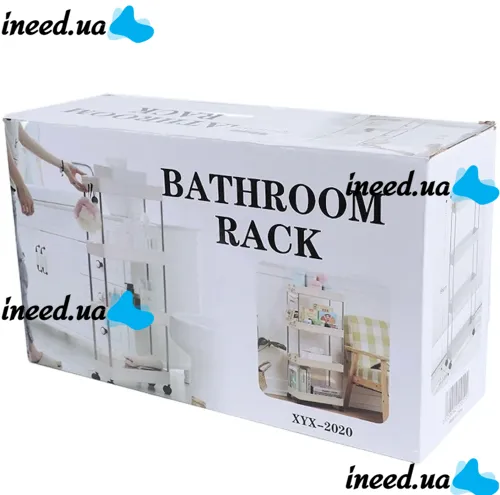 Напольная узкая полка органайзер Bathroom Rack XYX-2020 на 4 яруса для кухни и ванной на колесиках 40x22,5x90 см, Этажерка MAG-740 4 уровня Белая