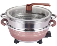 Электрическая двойная кастрюля скороварка Hoffmans HM-3031 8л 32см, 1500W, Электрокастрюля пароварка рисоварка HM3031 от сети Коричневая