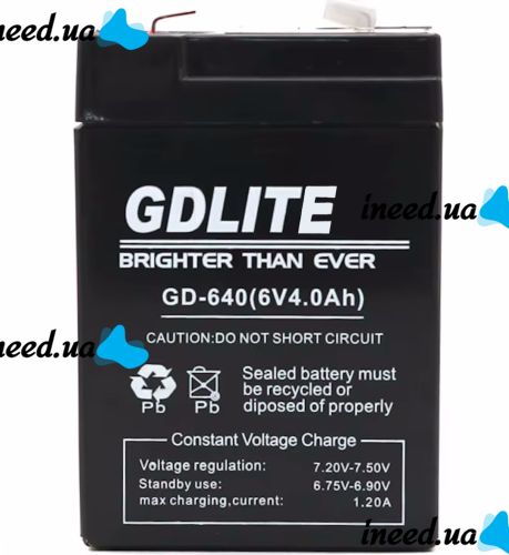 Универсальный свинцово-кислотый аккумулятор GDLITE GD-640 6V 4Ah для весов и фонарей, Аккумуляторная батарея GDLiting 6В 4Ач для бесперебойника
