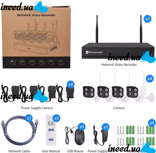 Wireless Video Surveillance Kit NVR KIT 601 Wi-Fi 4CH 3MP, A set of 4 Outdoor Wireless Surveillance Cameras