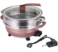 Электрическая двойная кастрюля скороварка Hoffmans HM-3031 8л 32см, 1500W, Электрокастрюля пароварка рисоварка HM3031 от сети Коричневая