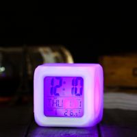 Часы кубик светящиеся CX-508, Электронные светодиодные LED часы-ночник хамелеон Hello Kitty с будильником и термометром