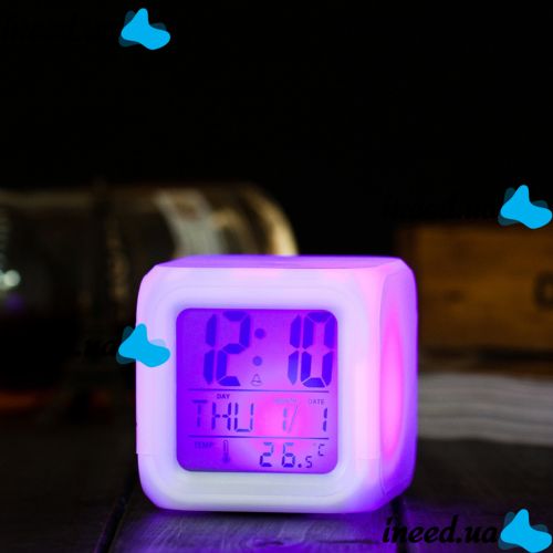 Часы кубик светящиеся CX-508, Электронные светодиодные LED часы-ночник хамелеон Hello Kitty с будильником и термометром