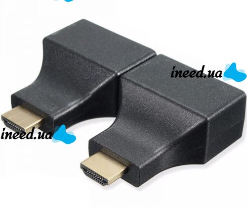 Одноканальний пасивний подвійний перехідник Подовжувач HDMI сигналу-2xRJ45 адаптер Voltronic по UTP кабелю по двом крученим парам до 30м 1080p Чорний