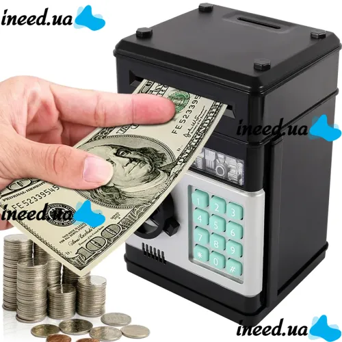 Дитяча електронна скарбничка сейф Mony Safe, купюроприймач, банкомат, з кодовим замком для паперових купюр, монет на батарейках Piggy number Bank