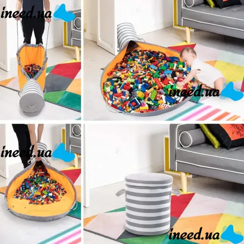 Organizer Basket with Play Mat for Storing and Quickly Collecting Children's Toys 2 in 1, Folding Bag, Play bag, Organizer Bag with Lid