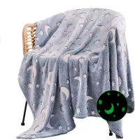 Дитячий світиться плед Magic Blanket Сірий 150х200 см, Плюш, місяць і зірки, покривало світиться День-Ніч, мікрофібра, флісовий люмінесцентний