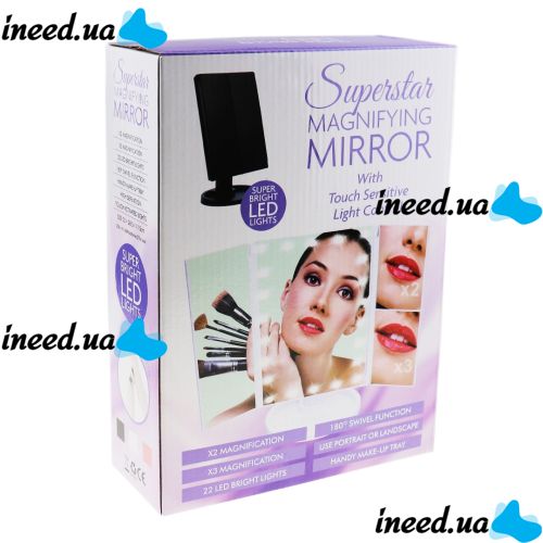 Cosmetic Triple Mirror with Touch Button Superstar Magnifying Mirror JN-817 3 in 1 with Magnification, Folding Mirror with LED Backlight Pink