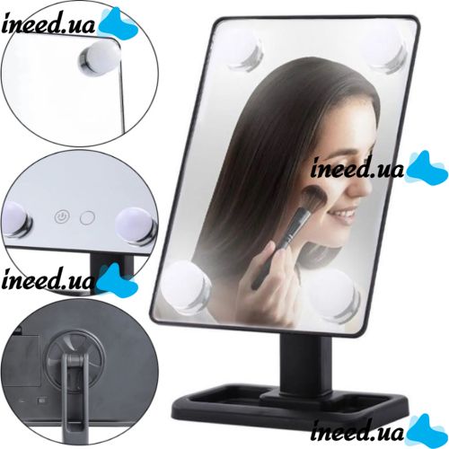 Cosmetie mirror 360 Rotation Angel Desktop Cosmetic Mirror with LED Backlight for Makeup , Compact Rectangular Touch Mirror Black