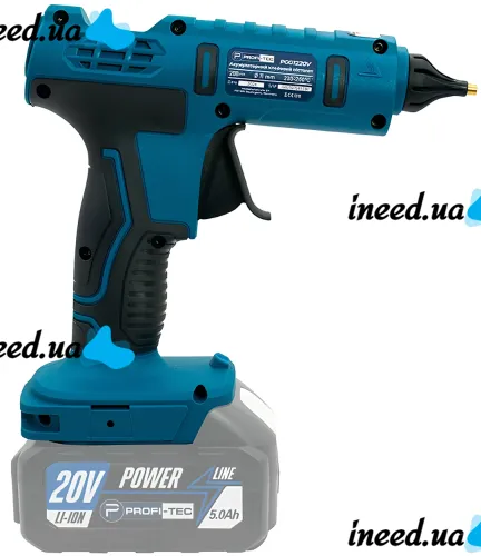 Акумуляторний клейовий пістолет PROFI-TEC PGG1120V 20V бездротовий термопістолет для гарячого силіконового клею 11 мм на 2 акумулятори Синій