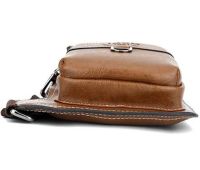 Чоловіча сумка рюкзак через плече Jeep Bags 777 38х18 см нагрудна сумка бананка на груди з отвором для навушників зі штучної шкіри Коричнева