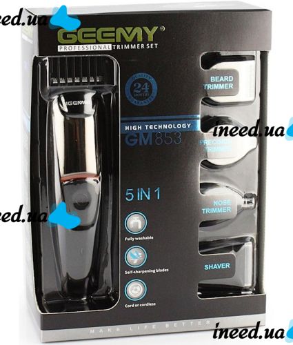 Бездротова машинка для стрижки волосся GEMEI GM-853 5 в 1 професійний акумуляторний тример електробритва з 6 насадками для носа вух Geemy