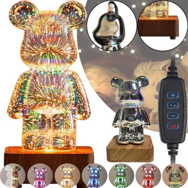 Projection LED RGB Lamp Bear Fireworks Atmosphere Light YD-340, Acrylic Night Light 3D Teddy Bear Fireworks 7 Colors MAG-732 from USB