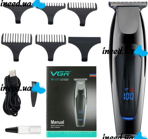 Wireless Rechargeable VGR V-070 Hair Clipper, Men's Edging USB Beard and Mustache Trimmer with Replaceable Nozzles V070