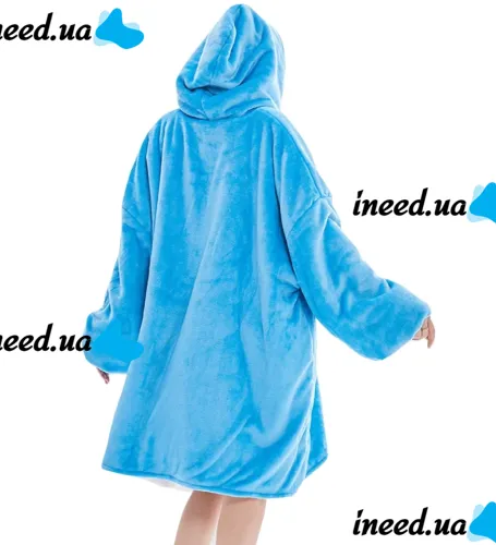 Толстовка-плед з капюшоном Huggle Hoodie Ultra Plush Blanket 2 в 1 унісекс оверсайз толстовка худі плюшевий плед з рукавами на флісі 74Х110 см Блакитна