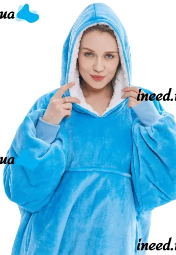 Толстовка-плед з капюшоном Huggle Hoodie Ultra Plush Blanket 2 в 1 унісекс оверсайз толстовка худі плюшевий плед з рукавами на флісі 74Х110 см Блакитна