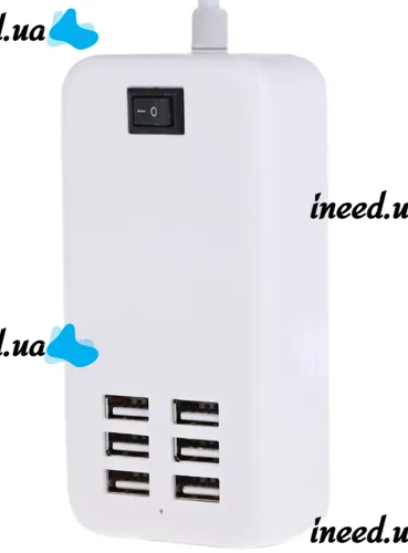Мережевий зарядний пристрій USB Desktop Charger 20W на 6 портів з вимикачем, Зарядка адаптер для зарядки телефонів на 6 роз'ємів від мережі Білий