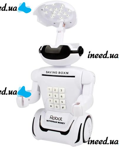 Дитяча електронна скарбничка світильник Robot Piggy Bank 6688-8 з кодовим замком і купюроприймачем, Дитячий сейф Робот з лампою на батарейках Білий
