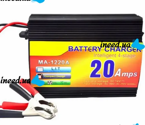 Зарядний пристрій для акумулятора UKC Battery Charger 12V 20A MA-1220A з вбудованим амперметром, Зарядка для акумуляторів авто і мото Чорний