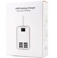Мережевий зарядний пристрій USB Desktop Charger 20W на 6 портів з вимикачем, Зарядка адаптер для зарядки телефонів на 6 роз'ємів від мережі Білий