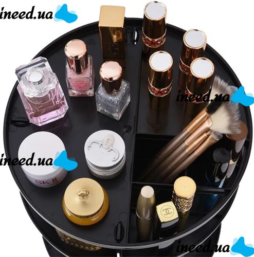 Поворотний органайзер для косметики Rotation Cosmetic Box 360 SX249, косметичний бокс підставка 7006 для зберігання кистей та інструментів Чорний