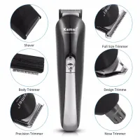 Rechargeable electric shaver, clipper, Kemei KM-600 trimmer for cutting hair, beard, nose and ears, 11 in 1 body kit with attachments, razor trimmer