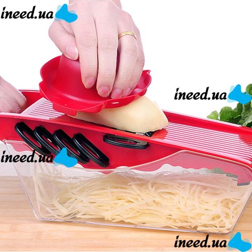 Мультислайсер Mandoline Slicer 6 в 1 Red, Ручна овочерізка для овочів і фруктів з контейнером, Слайсер, Терка міні комбайн 6в1 Червона