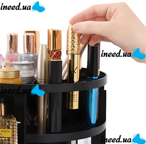 Поворотний органайзер для косметики Rotation Cosmetic Box 360 SX249, косметичний бокс підставка 7006 для зберігання кистей та інструментів Чорний